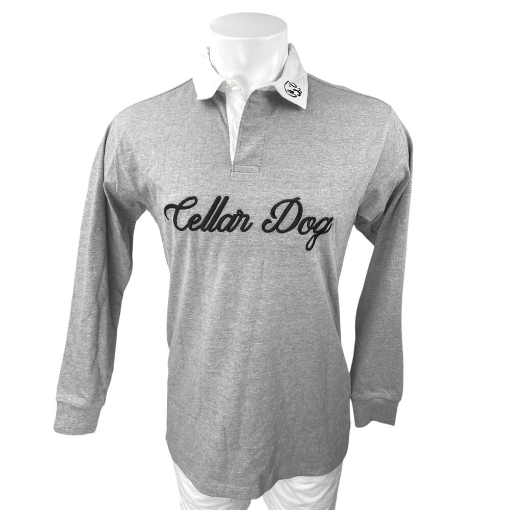 Ascolour Cellar Drop Mens Gray Embroidered Long Sleeve Colla Polo Sweater Top OS